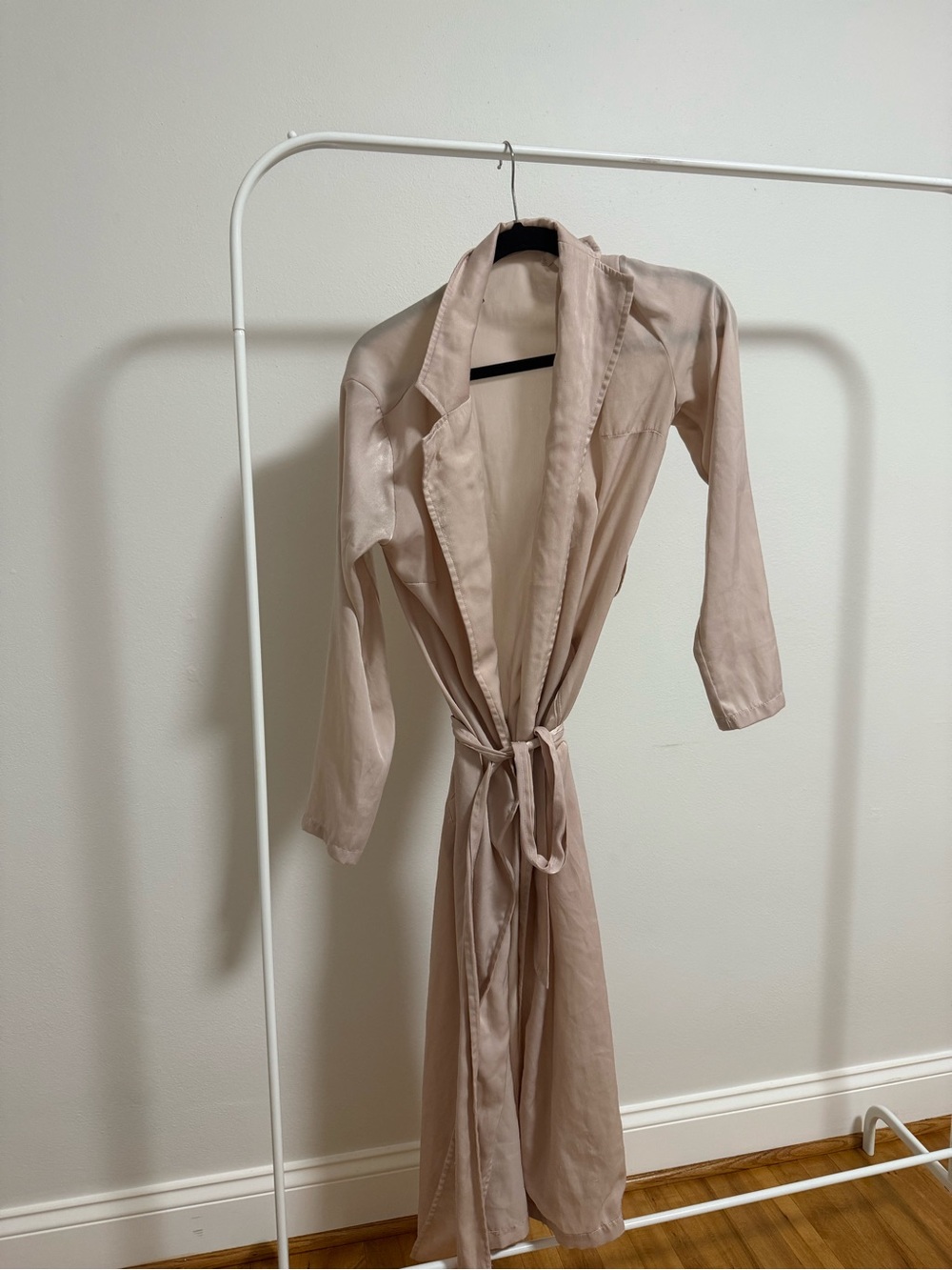 Oh Polly Light Beige Satin Robe with Waist Tie